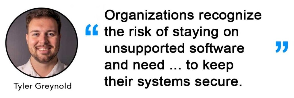 IMAGE: Organizations recognize
the risk of staying on
unsupported software
and need ... to keep
their systems secure.